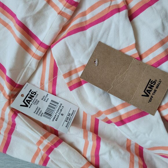 Vans T-Shirt Women’s Size S Long Sleeve Striped Resort Club Pink White Crewneck - Picture 3 of 3